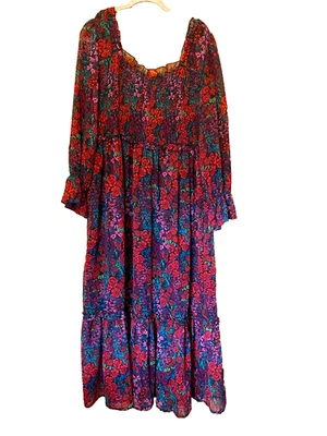 Simply Be Plus Size 20 Multi Floral Print Tiered Shirred Bodice Maxi Dress £65 - Image 1 of 4