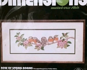 Dimensions Row Of Spring Robins Counted Cross Stitch 3648 Birds Sealed 1988 NOS - Picture 1 of 6