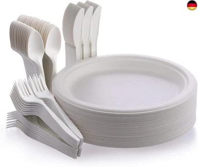 Fuyit Einweggeschirr Einwegteller Set 200 Stück, Kompostierbar und Biologisch  - Bild 1 von 4