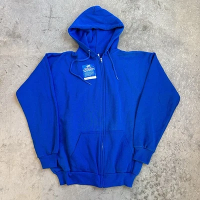NUEVA Sudadera con Capucha Tultex Cremallera Completa Vintage Años 80 Hecha en EE. UU. Azul en Blanco Mediana* Foto 1 de 4