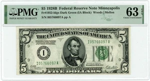 FR.1952-Idgs $5 1928B Federal Reserve Note Minneapolis Ch Unc63 EPQ PMG 950682-7 - Picture 1 of 3