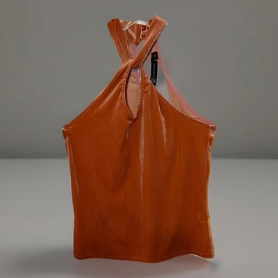 Camiseta sin mangas New York & Company terciopelo óxido/coral halter talla mediana nueva con etiquetas Foto 1 de 4