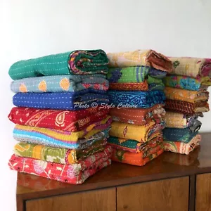 15 Pcs Lot Multicolor Bed Runner Kantha Quilt Bohemian Vintage Twin Bedspreads - Picture 1 of 4