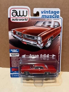 1/64 AUTO WORLD VINTAGE MUSCLE 1964 PONTIAC GRAND PRIX ROYAL BOBCAT RED POLY - Picture 1 of 2