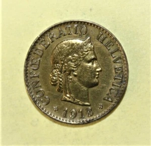 S2 - Switzerland 10 Rappen 1918 Extremely Fine +++ Brass Coin *** Scarcer - Picture 1 of 2
