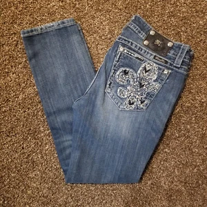 Jeans blu denim ricamato a vita bassa Miss Me Signature skinny - donna taglia 32 - Foto 1 di 14