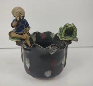Vintage Mudmen Schlammmann Ton Keramik handgefertigte Vase Schale Fischer Frosch Übertopf - Bild 1 von 12