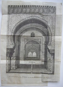 Granada Alhambra Entrada Torre Hermanas España Original Placa de Cobre 1775 - Imagen 1 de 3