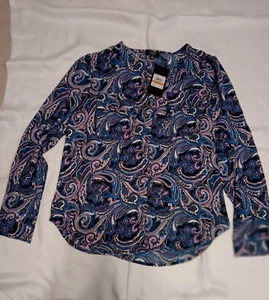 Jones New York Women's Paisley Print Long Sleeve Blouse - Blue, Purple,  Size S - Picture 1 of 6