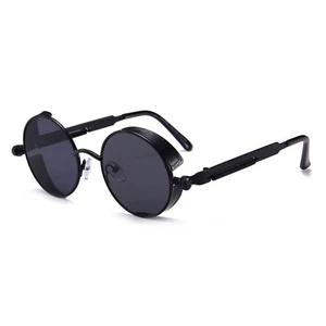 Gafas de sol retro vintage Steampunk redondas negras Cool UV400 5310 MB - Imagen 1 de 9