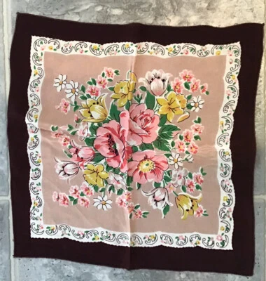 MOTIVO FLORAL VINTAGE RAYON HANKY 13 X13 1940-50’S Foto 1 de 2