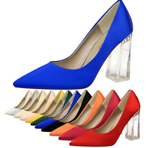 Women's Pointed Pary Shoes Block High Heels Ladies Club Fashion Casual Pumps New