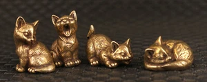 china copper bronze hand cast 4 piece lovely cats statue figure Tea Pet Art - Picture 1 of 12