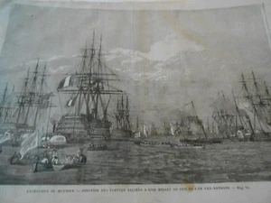 Gravure 1862 - Mexique jonction des flottes alliés à 5 milles Cap San Antonio - Imagen 1 de 1
