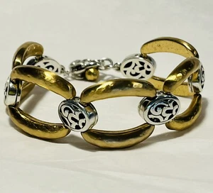 Wide Brighton Sensation Brushed Gold Silver Bracelet Adjustable Length Signed - Picture 1 of 7