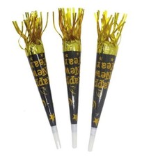 10,000 pcs. New Year's Party Horns, Black-golden, 10.6" very large