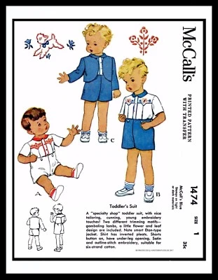McCall's 1474 Toddler BOY'S 2pc SUIT Pattern Embroidery ~6mth-3~ - Image 1 of 4