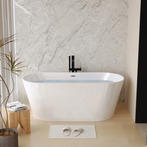 59" Acrylic Freestanding Bathtub, Stand Alone Soaking Tub, Glossy White Acrylic - Picture 1 of 23