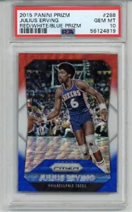 2015 PANINI PRIZM RED WHITE BLUE #288 JULIUS DR. J ERVING 76ERS PSA 10 LOW POP 8 - Picture 1 of 2