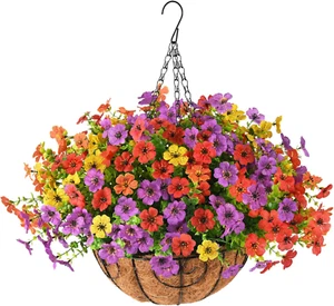 Artificial Faux Hanging Plants Flowers Basket for Spring Outdoor Decoration, Fak - Picture 1 of 12