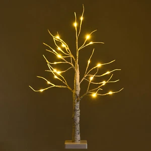 60cm Christmas Birch Twig Tree Tabletop Tree 24 Warm White LED Light Home Decor - Picture 1 of 12