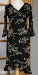 Vintage Women’s Floral Boho Dress M Black Chiffon Shaping 3/4 Sleeves USA Made - Picture 1 of 13