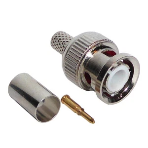 BNC CRIMP MALE RG59 CONNECTOR 3 IN 1 COUPLER COAXIAL COAX CABLE PLUG CCTV CAMERA - Picture 1 of 12