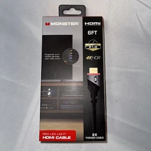 Monster Cavo HDMI 4K HDR Premium Placcato Oro Alta Velocità 6 Ft Rosso LED Illuminato - Foto 1 di 2