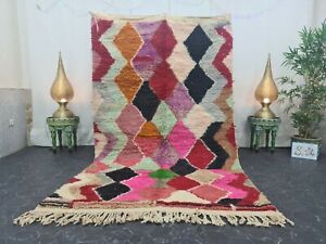 Moroccan Boujaad Handmade Rug 5'x8'2'' Berber Geometric Multicolor Wool Carpet