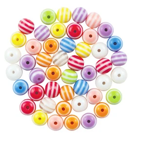 Round Striped Beads For Children 1 Cm 62 Pieces - Picture 1 of 1
