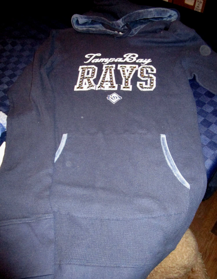 NEW TAMPA BAY RAYS MLB BASEBALL WOMENS THERMAL HOODED TOP SHIRT NAVY MEDIUM - Image 1 of 2