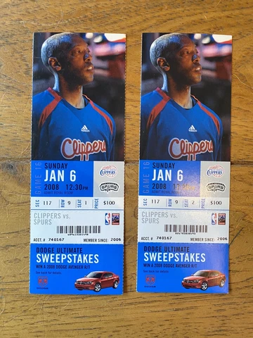 Los Angeles Clippers 2007 2 Tickets vs. Spurs Sam Cassell Jan 6 2008 Cover