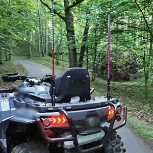 KEMIMOTO Pair 3ft RGB LED Whip Lights Antenna Chase + Flag&Remote for ATV UTV - Picture 1 of 10