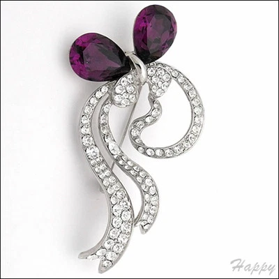 Broche prendedor artístico con lazo nudo mariposa cristal transparente púrpura de lujo de 3" 14K GP nupcial Foto 1 de 4