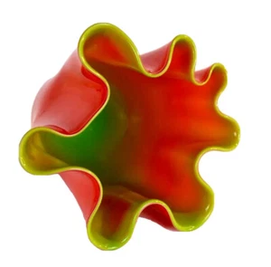 Vintage Murano Glas rot & grün Taschentuch Rüschen Vase - Bild 1 von 5