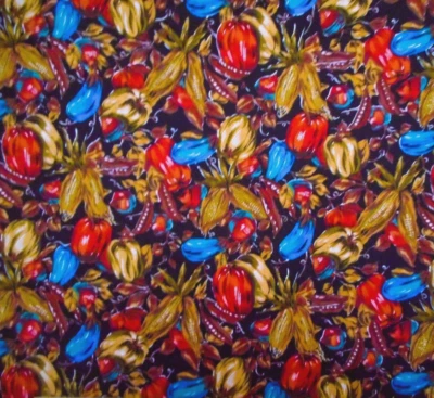 Alexander Henry Fabric 1 3/8 Yard Autumn Fall Vegetable Harvest Black Cotton Vtg - Image 1 of 2
