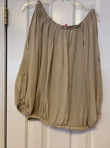 NWT Pookie & Sebastian 100% Silk Top Blouse Taupe Beige Sz M Off Shoulder Elasti - Picture 1 of 12