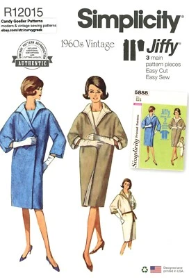 Simplicity R12015 Vintage 1960s JIFFY Reversible Coat, Open Front Sz 18-26 S9883 - Image 1 of 4