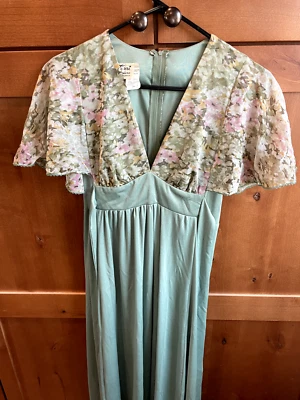 Terri Juniors California verde con corpiño floral años 70 vestido largo imperio cintura 11 Foto 1 de 4