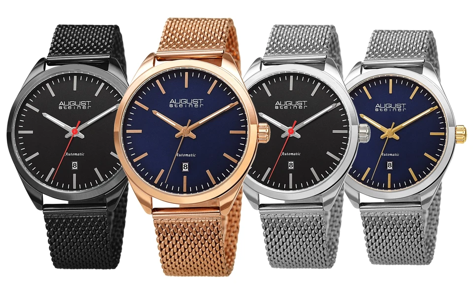  Men's August Steiner AS8265 Automatic Date Stainless Steel Mesh Bracelet Watch - image 1 of 1