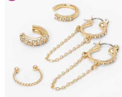 Conjunto de brincos de argola Claire’s Fun tom dourado novo com etiquetas - Imagem 1 de 4