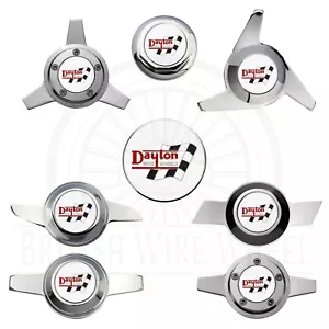 Dayton Chrome & White Metal Wheel Chip Emblems with Spinner Caps, Set of 4 - Picture 1 of 70