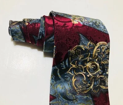 Corbata Hardy Amies London para hombre 100 % seda patrón floral 60" azul borgoña Foto 1 de 4