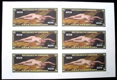UNCUT PROOF SHEET OF 6 NAKEDONIE 100 NUUDINARA NUDE WOMAN FANTASY ART SPECIMENS! - Image 1 of 2