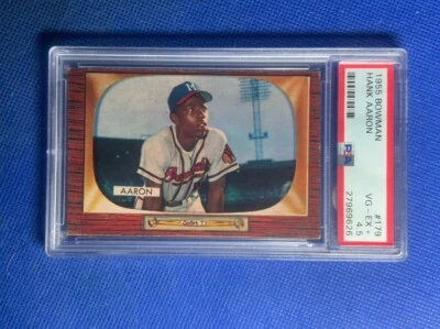 Bowman #179 1955 Hank Aaron segundo año PSA 4,5 en muy buen estado-excelente+ Braves Salón de la fama Foto 1 de 3