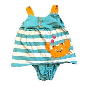 Carter's 12M blau weiß gestreift orange Krabbe mit Herzen Outfit - Bild 1 von 4
