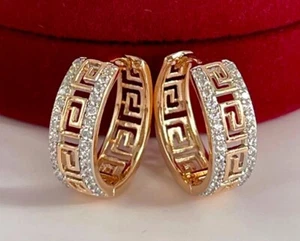 Luxus Ohrringe Creolen Zirkonia Kristalle 750er Gold 18K vergoldet 17mm Geschenk - Bild 1 von 11