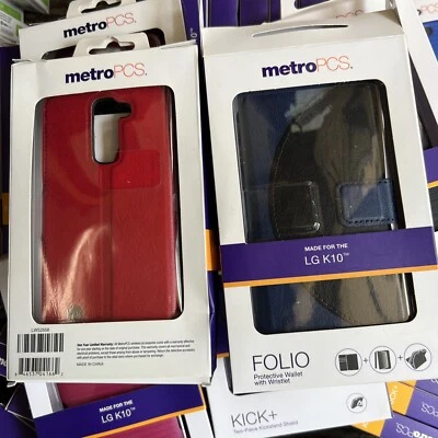 2 MetroPCS Wallet Cases for LG K10 Split Leather Card Id Slots Folio Covers R&B - Image 1 of 3