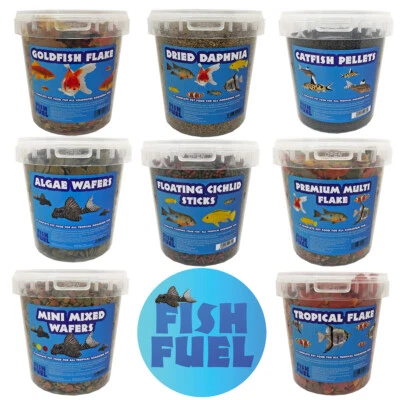 Fish Fuel Aquarium Food 1 litre Buckets - Tropical Flake, Goldfish, Catfish, 1L