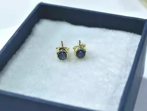 1.14 Ct Tanzanite Anniversary Bazel Earring 14K Solid Yellow Gold - Picture 1 of 5